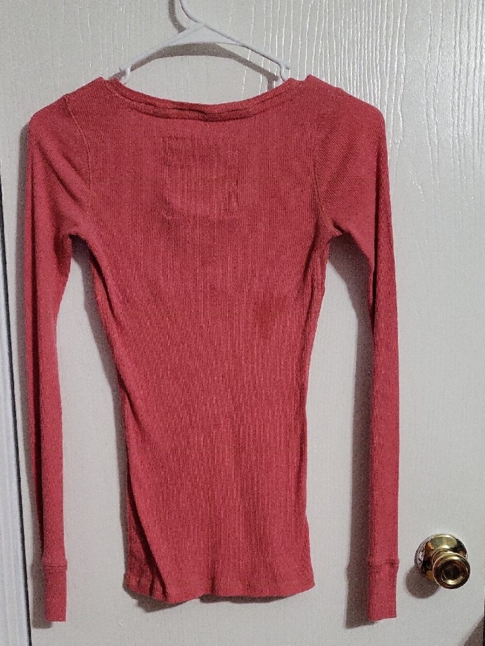 Shirt-Abercrombie & Fitch Long Sleeve V-Neck Ribbed Top - Rose #3234 - Picture 2 of 2